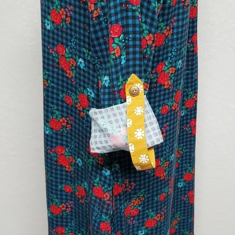 MATILDA Jane Fa La La Blue Plaid Red Rose Floral Button Up Midi Dress XS - Picture 9 of 14